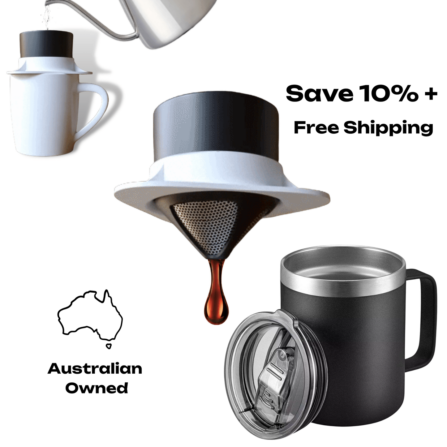 Pour Over Coffee Filter & Mug Bundle Saver (Stainless Steel Reusable)